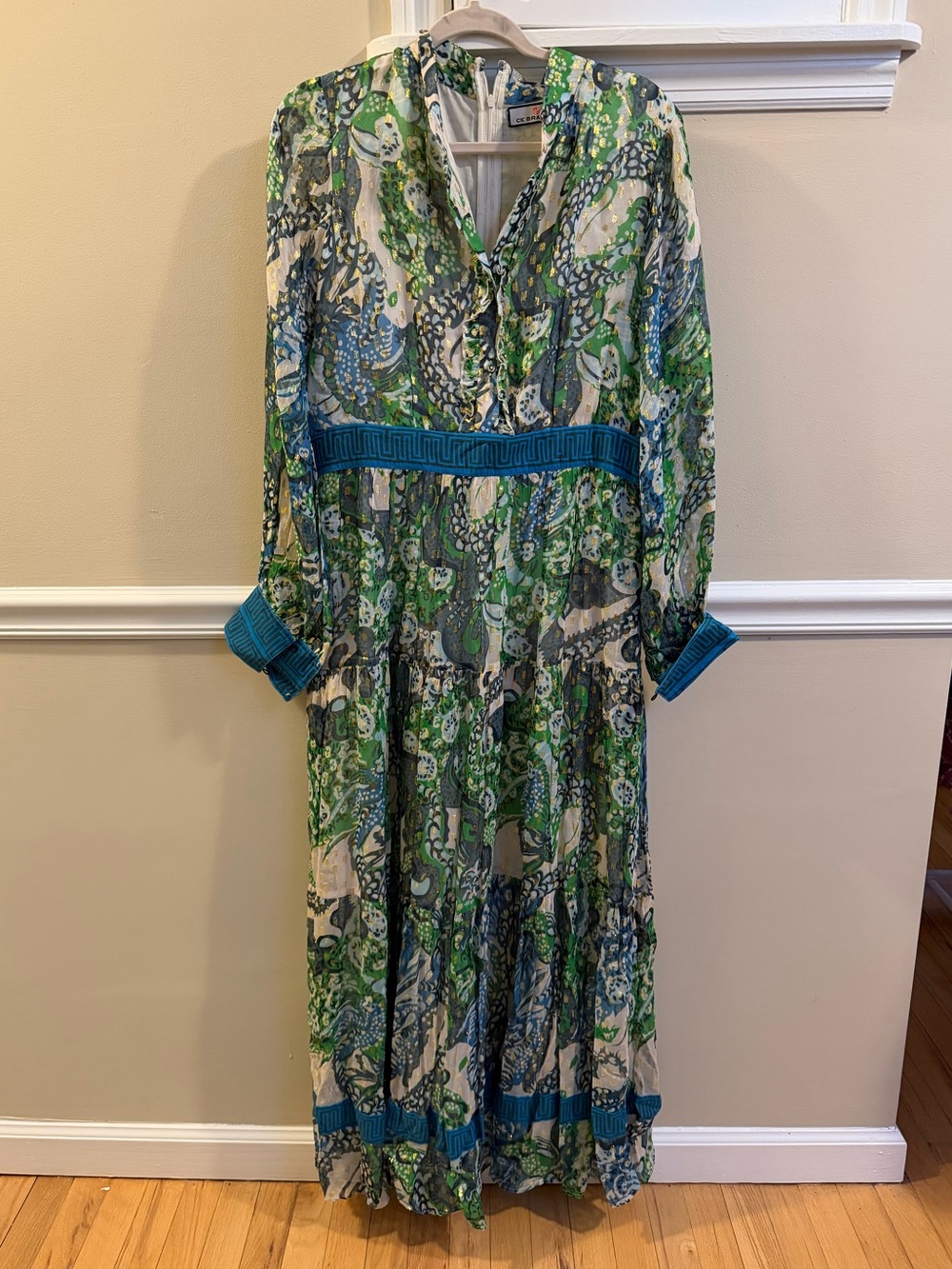 Blue and Green Annabelle Dragon Paisley Maxi Dress with Contrast Waist - Picture 2 of 8